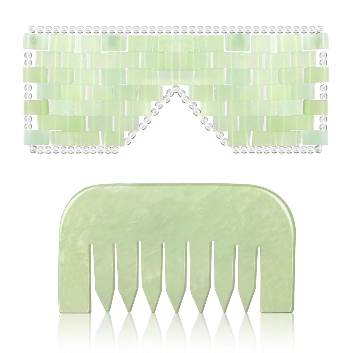 Halfchet Jade Augenmaske und Jade Kamm Set – Gewichtete Augenmaske gegen Falten, Schwellungen, Kopfschmerzen und Migräne – Handgehaltener Natur-Jade-Kamm für Kopfpflege-Therapie