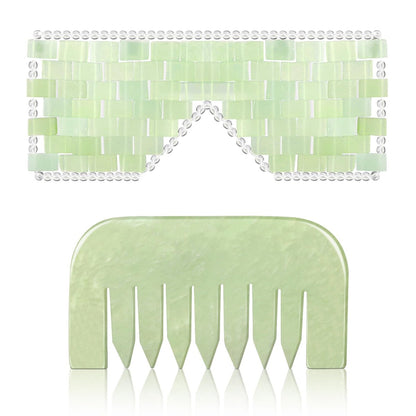 Halfchet Jade Augenmaske und Jade Kamm Set – Gewichtete Augenmaske gegen Falten, Schwellungen, Kopfschmerzen und Migräne – Handgehaltener Natur-Jade-Kamm für Kopfpflege-Therapie