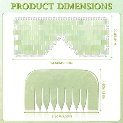 Halfchet Jade Augenmaske und Jade Kamm Set – Gewichtete Augenmaske gegen Falten, Schwellungen, Kopfschmerzen und Migräne – Handgehaltener Natur-Jade-Kamm für Kopfpflege-Therapie