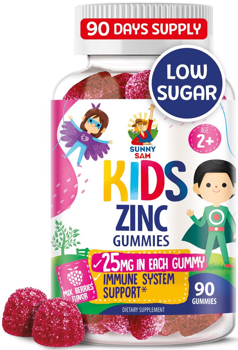 Zink Gummibärchen für Kinder – Kaubare Zink-Gummies zur Unterstützung des Immunsystems – Wenig Zucker, natürliches Antioxidans, Nicht-GVO, für Kleinkinder & Teenager – 90 Gummies