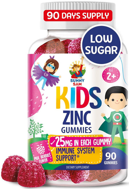 Zink Gummibärchen für Kinder – Kaubare Zink-Gummies zur Unterstützung des Immunsystems – Wenig Zucker, natürliches Antioxidans, Nicht-GVO, für Kleinkinder & Teenager – 90 Gummies