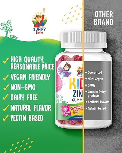Zink Gummibärchen für Kinder – Kaubare Zink-Gummies zur Unterstützung des Immunsystems – Wenig Zucker, natürliches Antioxidans, Nicht-GVO, für Kleinkinder & Teenager – 90 Gummies