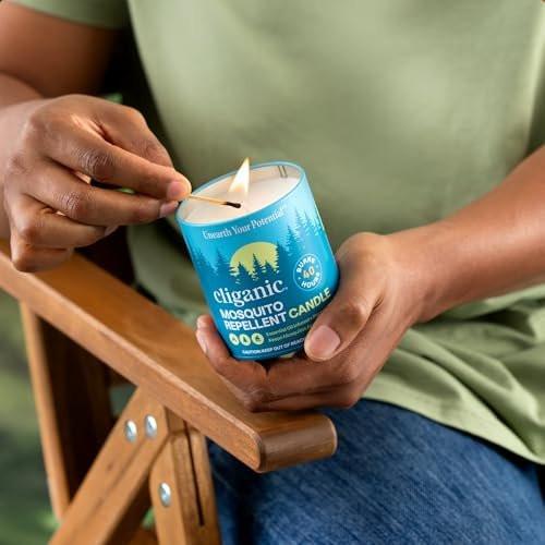 Cliganic Mückenschutz Kerze (255g) | Citronella, DEET-frei, mit ätherischen Ölen für Outdoor und Camping | Brenndauer 40 Stunden