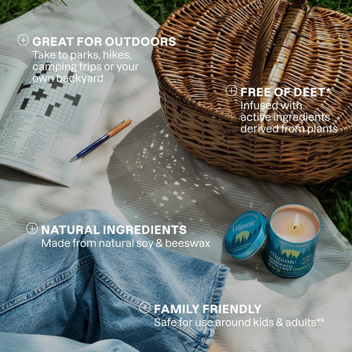 Cliganic Mückenschutz Kerze (255g) | Citronella, DEET-frei, mit ätherischen Ölen für Outdoor und Camping | Brenndauer 40 Stunden