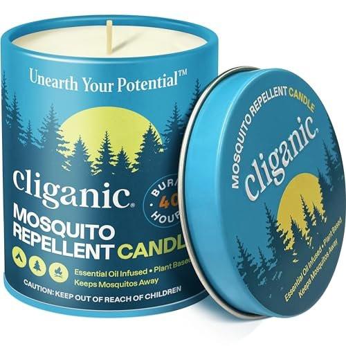 Cliganic Mückenschutz Kerze (255g) | Citronella, DEET-frei, mit ätherischen Ölen für Outdoor und Camping | Brenndauer 40 Stunden