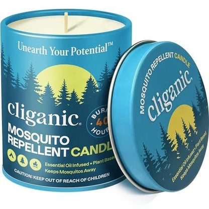Cliganic Mückenschutz Kerze (255g) | Citronella, DEET-frei, mit ätherischen Ölen für Outdoor und Camping | Brenndauer 40 Stunden