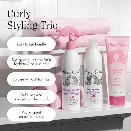 Rizos Curls Styling Starter Kit – Set mit Refresh & Detangle Spray, Curl Defining Cream & Light Hold Gel – Mehr Volumen & Halt, Frizz-Kontrolle & Glanz für Locken
