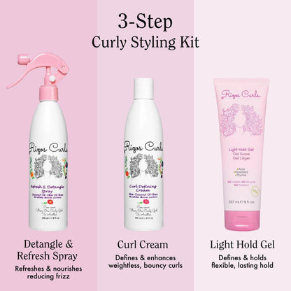 Rizos Curls Styling Starter Kit – Set mit Refresh & Detangle Spray, Curl Defining Cream & Light Hold Gel – Mehr Volumen & Halt, Frizz-Kontrolle & Glanz für Locken