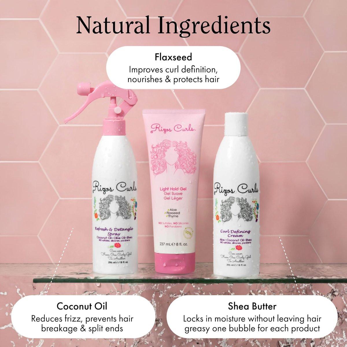 Rizos Curls Styling Starter Kit – Set mit Refresh & Detangle Spray, Curl Defining Cream & Light Hold Gel – Mehr Volumen & Halt, Frizz-Kontrolle & Glanz für Locken