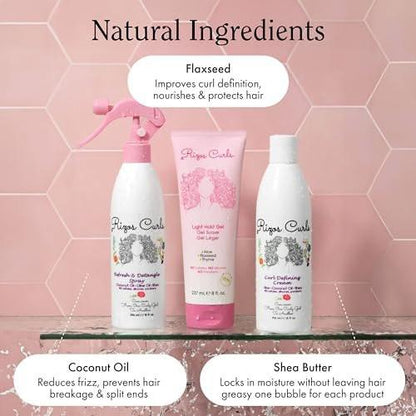 Rizos Curls Styling Starter Kit – Set mit Refresh & Detangle Spray, Curl Defining Cream & Light Hold Gel – Mehr Volumen & Halt, Frizz-Kontrolle & Glanz für Locken