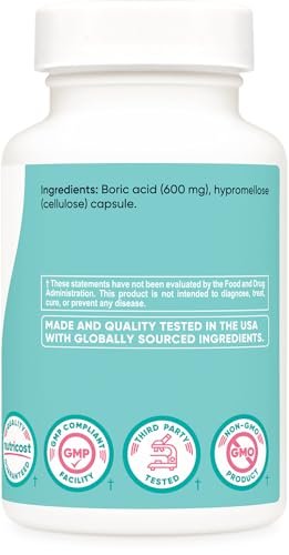 Nutricost Borsäure 600mg, 60 Kapseln - Vaginalzäpfchen - Nicht-GMO - für Frauen