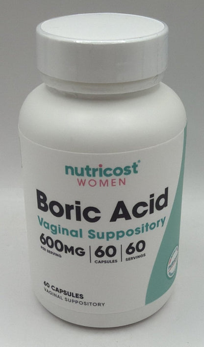 Nutricost Borsäure 600mg, 60 Kapseln - Vaginalzäpfchen - Nicht-GMO - für Frauen