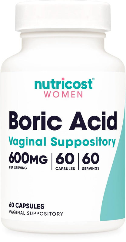 Nutricost Borsäure 600mg, 60 Kapseln - Vaginalzäpfchen - Nicht-GMO - für Frauen