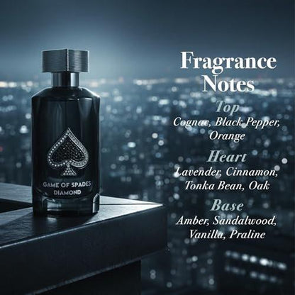 Jo Milano Game of Spades Diamond Parfum Spray 100 ml – Unisex Vanille-Fruchtig-Amber-Duft, lang anhaltend