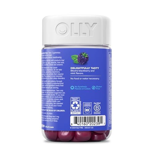 OLLY Extra Stark Schlaf Gummis 5 mg Melatonin, L-Theanin, Kamille, Zitronenmelisse Extrakt, Schlafhilfe, Brombeergeschmack - 90 Stück