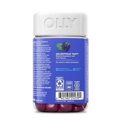 OLLY Extra Stark Schlaf Gummis 5 mg Melatonin, L-Theanin, Kamille, Zitronenmelisse Extrakt, Schlafhilfe, Brombeergeschmack - 90 Stück