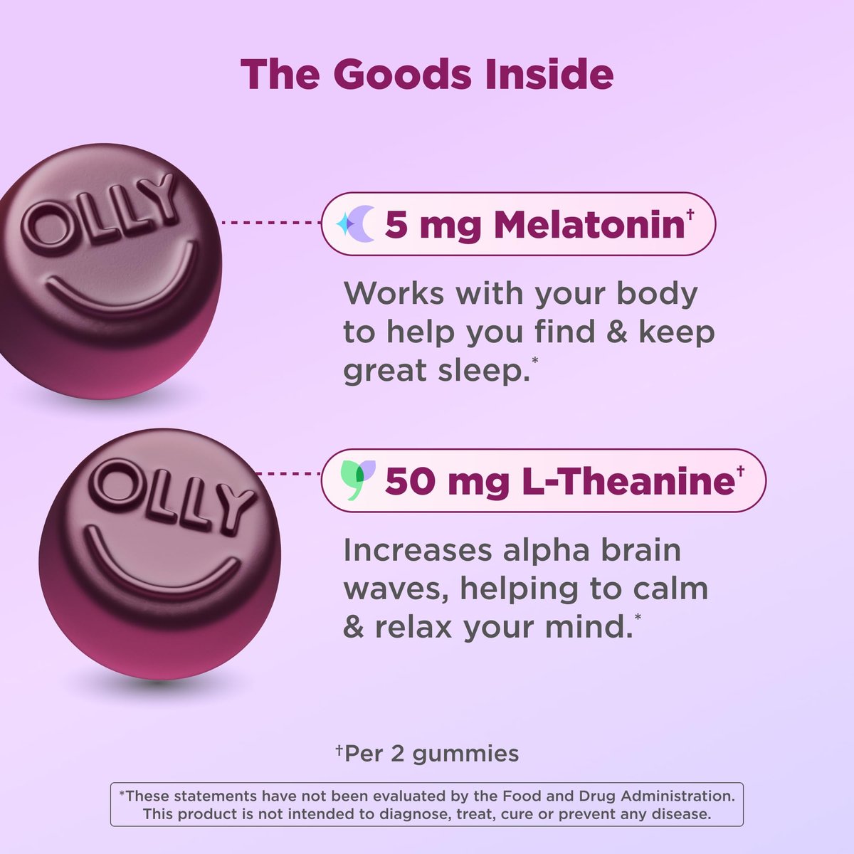OLLY Extra Stark Schlaf Gummis 5 mg Melatonin, L-Theanin, Kamille, Zitronenmelisse Extrakt, Schlafhilfe, Brombeergeschmack - 90 Stück