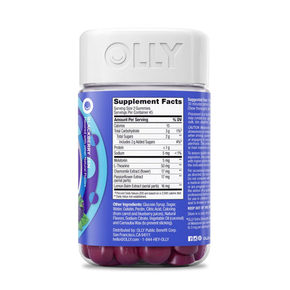 OLLY Extra Stark Schlaf Gummis 5 mg Melatonin, L-Theanin, Kamille, Zitronenmelisse Extrakt, Schlafhilfe, Brombeergeschmack - 90 Stück