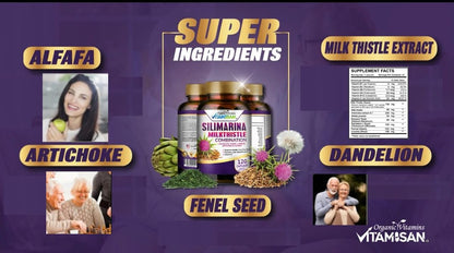 VITAMISAN Mariendistel mit Löwenzahn, Fenchel, Süßholz, Artischocke, Alfalfa - Entgiftungs- und Reinigungsformel zur Unterstützung der Leber - 120 Kapseln