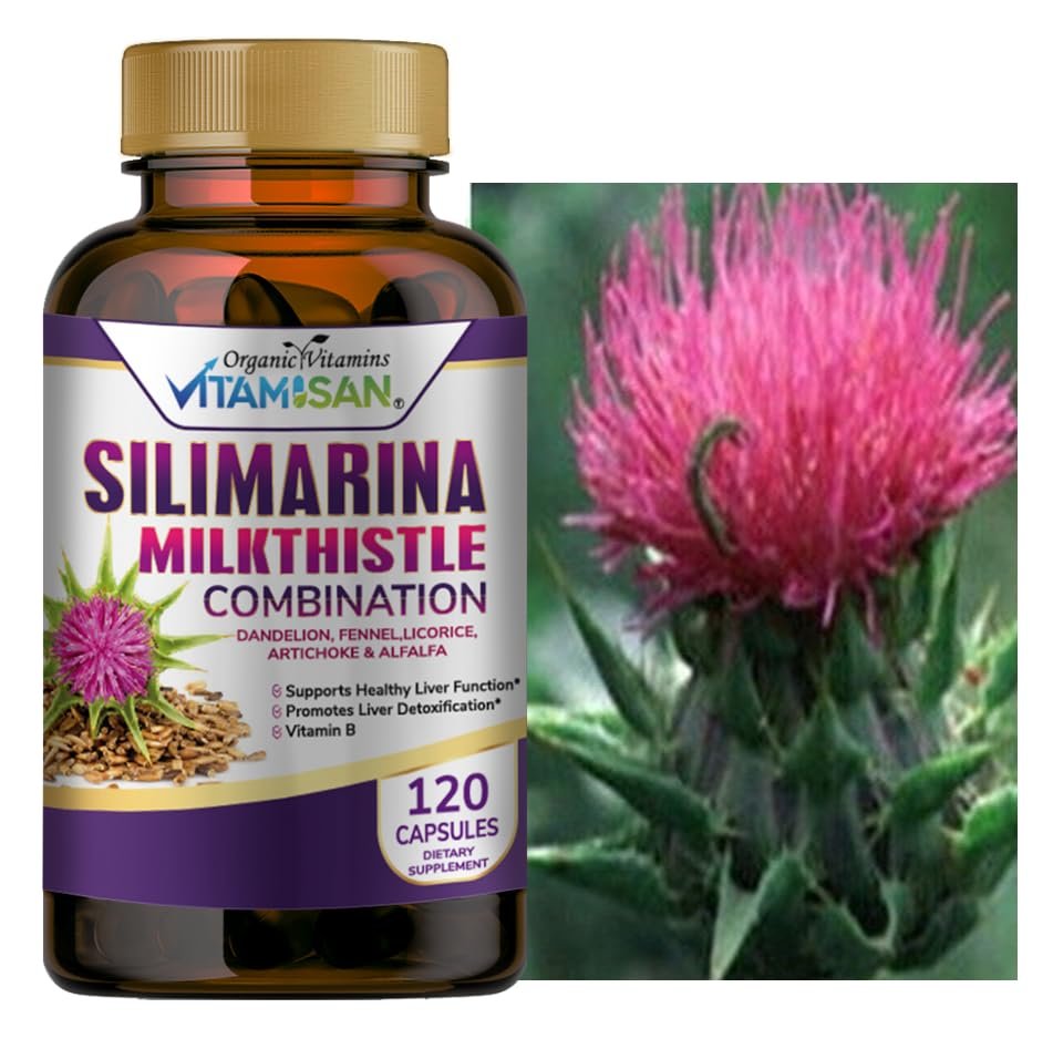 VITAMISAN Mariendistel mit Löwenzahn, Fenchel, Süßholz, Artischocke, Alfalfa - Entgiftungs- und Reinigungsformel zur Unterstützung der Leber - 120 Kapseln