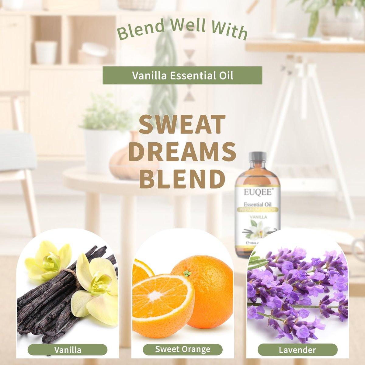 EUQEE Vanille Ätherisches Öl 118 ml – Premium Vanilleöl mit Glaspipette für Diffuser, Aromatherapie, Kerzenherstellung, DIY Seife – 4 Fl. Oz.