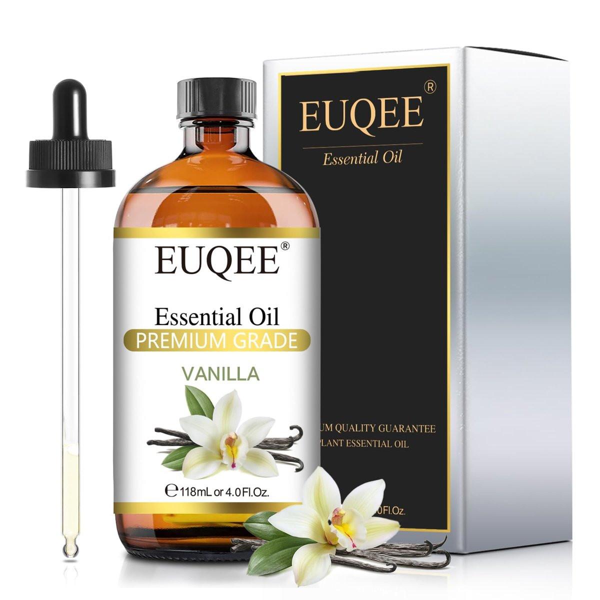 EUQEE Vanille Ätherisches Öl 118 ml – Premium Vanilleöl mit Glaspipette für Diffuser, Aromatherapie, Kerzenherstellung, DIY Seife – 4 Fl. Oz.