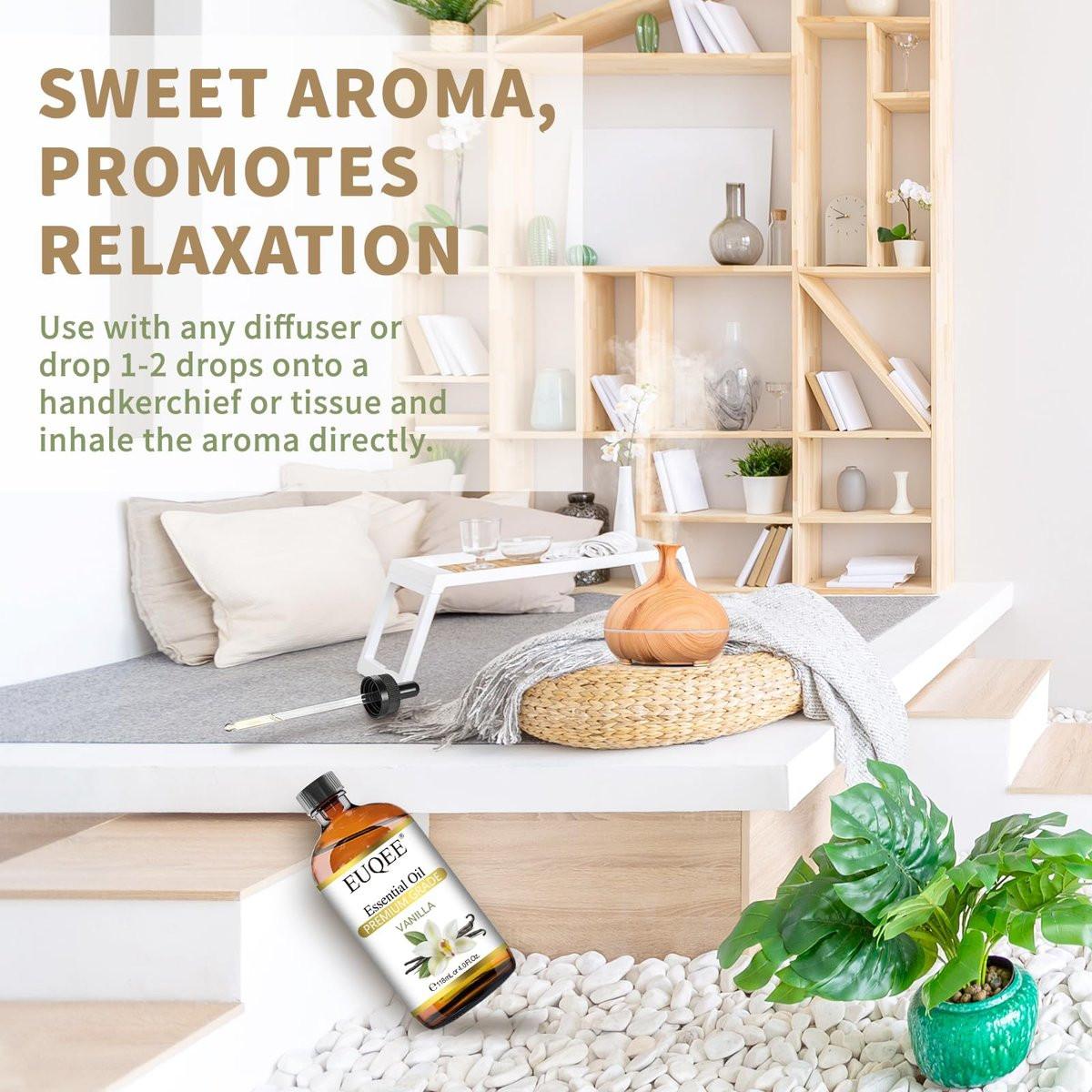 EUQEE Vanille Ätherisches Öl 118 ml – Premium Vanilleöl mit Glaspipette für Diffuser, Aromatherapie, Kerzenherstellung, DIY Seife – 4 Fl. Oz.