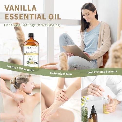 EUQEE Vanille Ätherisches Öl 118 ml – Premium Vanilleöl mit Glaspipette für Diffuser, Aromatherapie, Kerzenherstellung, DIY Seife – 4 Fl. Oz.
