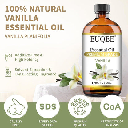 EUQEE Vanille Ätherisches Öl 118 ml – Premium Vanilleöl mit Glaspipette für Diffuser, Aromatherapie, Kerzenherstellung, DIY Seife – 4 Fl. Oz.