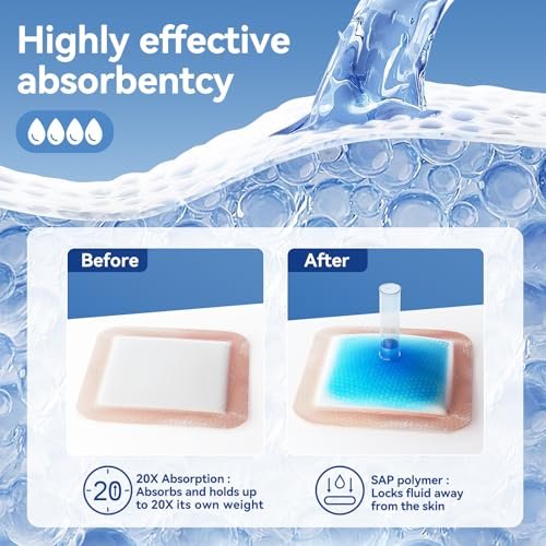 Niceful Silikon Super Saugfähiger Wundverband – 4"× 4" Selbstklebende Wundauflagen für die Wundversorgung, FSA HSA geeignet, Ultra-Weiche Wundpads für Druckgeschwüre Beingeschwüre Verbrennungen, 10 Stück