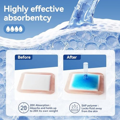 Niceful Silikon Super Saugfähiger Wundverband – 4"× 4" Selbstklebende Wundauflagen für die Wundversorgung, FSA HSA geeignet, Ultra-Weiche Wundpads für Druckgeschwüre Beingeschwüre Verbrennungen, 10 Stück
