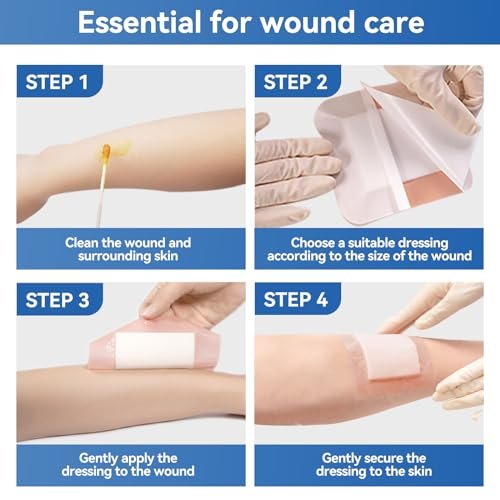 Niceful Silikon Super Saugfähiger Wundverband – 4"× 4" Selbstklebende Wundauflagen für die Wundversorgung, FSA HSA geeignet, Ultra-Weiche Wundpads für Druckgeschwüre Beingeschwüre Verbrennungen, 10 Stück