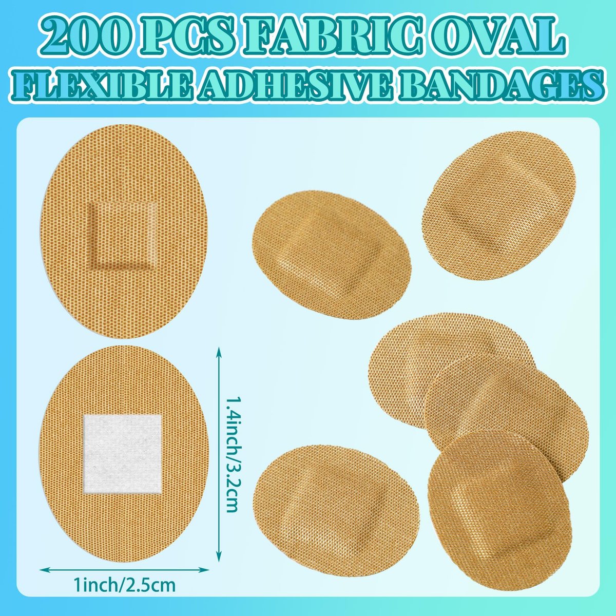 Funtery 200 Stück 1'' x 1 1/4'' selbstklebende Stoffpflaster, runde Pflaster mit saugfähiger Wundauflage, latexfrei, für kleine Wunden