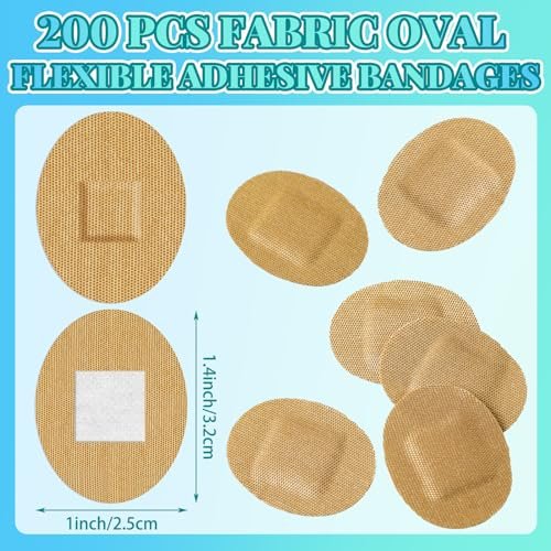 Funtery 200 Stück 1'' x 1 1/4'' selbstklebende Stoffpflaster, runde Pflaster mit saugfähiger Wundauflage, latexfrei, für kleine Wunden