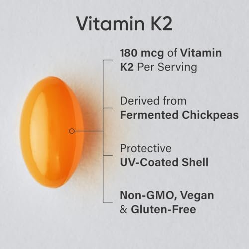 Sports Research® Extra Starkes Vitamin K2 als MK-7 180mcg mit Kokosnuss-MCT-Öl – 60 vegane Softgels – Vegan zertifiziert, Non-GMO verifiziert & glutenfrei