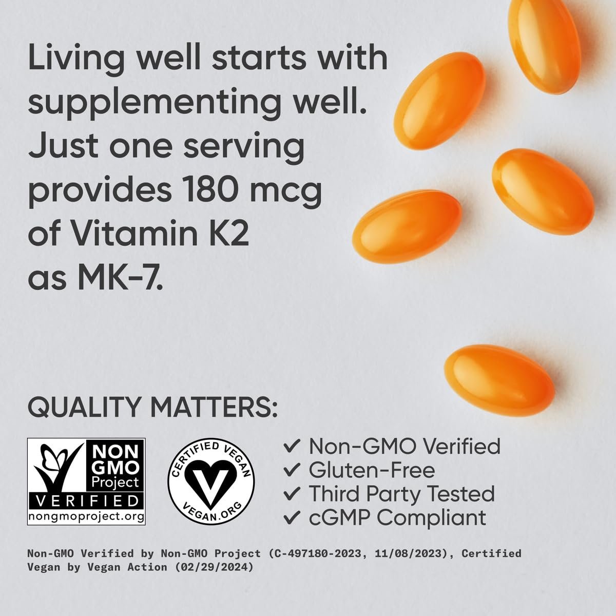 Sports Research® Extra Starkes Vitamin K2 als MK-7 180mcg mit Kokosnuss-MCT-Öl – 60 vegane Softgels – Vegan zertifiziert, Non-GMO verifiziert & glutenfrei