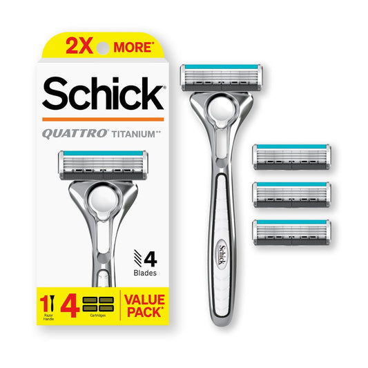 Schick Quattro Titanium Rasierer für Männer – 1 Griff + 4 Klingen | Premium Nassrasierer mit 4 Klingen
