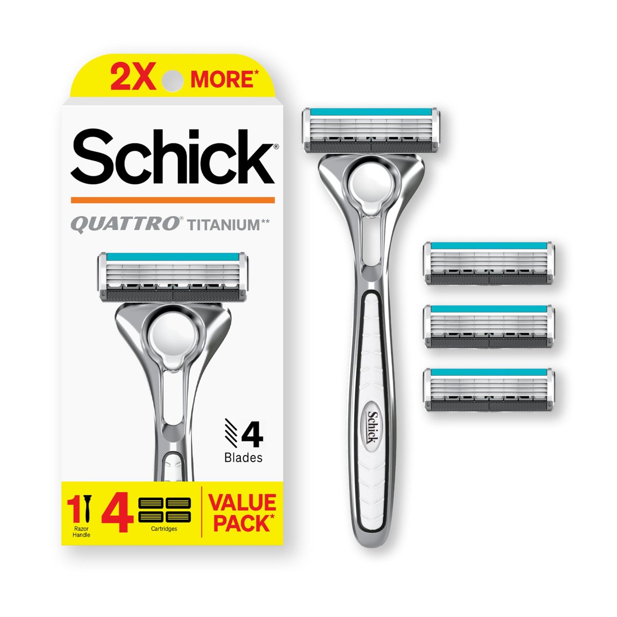 Schick Quattro Titanium Rasierer für Männer – 1 Griff + 4 Klingen | Premium Nassrasierer mit 4 Klingen