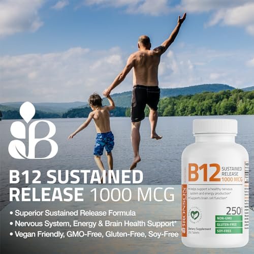 Bronson Vitamin B12 1000 mcg Depottabletten – Unterstützt Nervensystem, Gehirnfunktion und Energieproduktion, 180 Tabletten