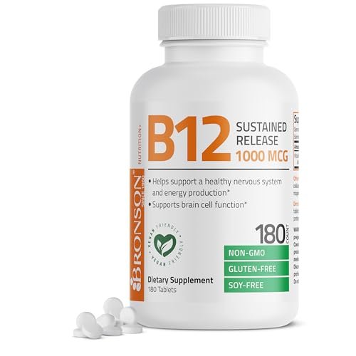 Bronson Vitamin B12 1000 mcg Depottabletten – Unterstützt Nervensystem, Gehirnfunktion und Energieproduktion, 180 Tabletten