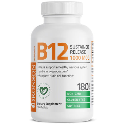 Bronson Vitamin B12 1000 mcg Depottabletten – Unterstützt Nervensystem, Gehirnfunktion und Energieproduktion, 180 Tabletten