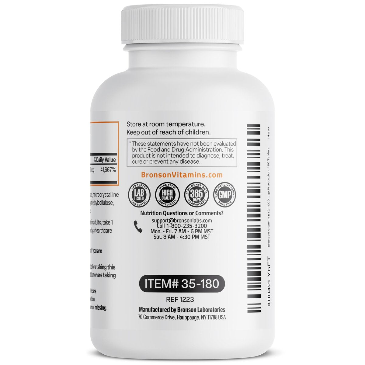 Bronson Vitamin B12 1000 mcg Depottabletten – Unterstützt Nervensystem, Gehirnfunktion und Energieproduktion, 180 Tabletten