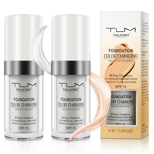 Color Changing Foundation Liquid Base, 2er-Pack – Perfekte Foundation für jeden Hautton mit SPF15