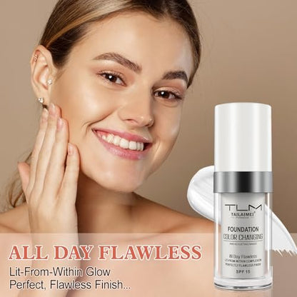 Color Changing Foundation Liquid Base, 2er-Pack – Perfekte Foundation für jeden Hautton mit SPF15
