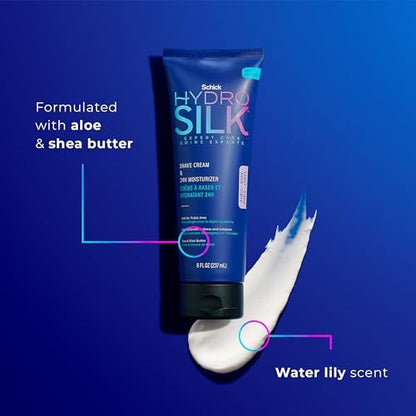 Schick Hydro Silk Rasiercreme & 24-Stunden-Feuchtigkeitscreme – Rasiercreme für Frauen mit empfindlicher Haut und Bikini-Bereich, 237 ml