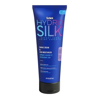 Schick Hydro Silk Rasiercreme & 24-Stunden-Feuchtigkeitscreme – Rasiercreme für Frauen mit empfindlicher Haut und Bikini-Bereich, 237 ml