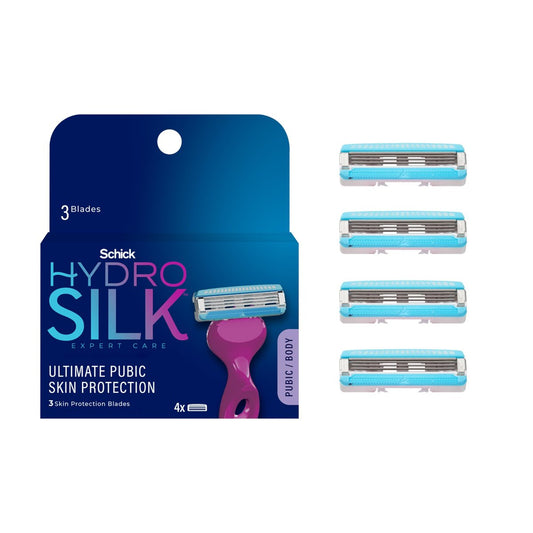 Schick Hydro Silk Ultimate Pubic Skin Protection – 4 Bikini Rasierer Nachfüllklingen für Frauen, Schamhaar Rasierklingen, 4er-Pack