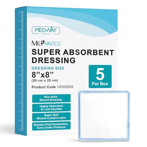 MedVance Superabsorbierender Wundverband, 20x20 cm, 5 Stück, für Druckgeschwüre und Verbrennungen 1./2. Grades