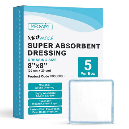 MedVance Superabsorbierender Wundverband, 20x20 cm, 5 Stück, für Druckgeschwüre und Verbrennungen 1./2. Grades