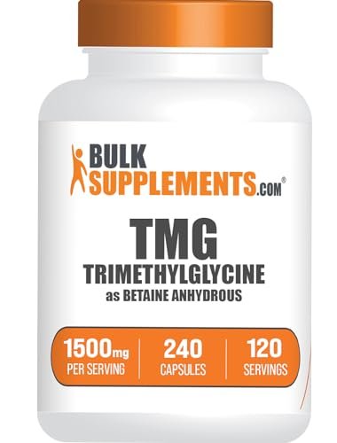 BulkSupplements.com TMG Kapseln - Trimethylglycin als Betain Anhydrous, TMG Supplement - Glutenfrei, 2 Kapseln pro Portion (1500 mg), 240 Stück (Packung mit 1)